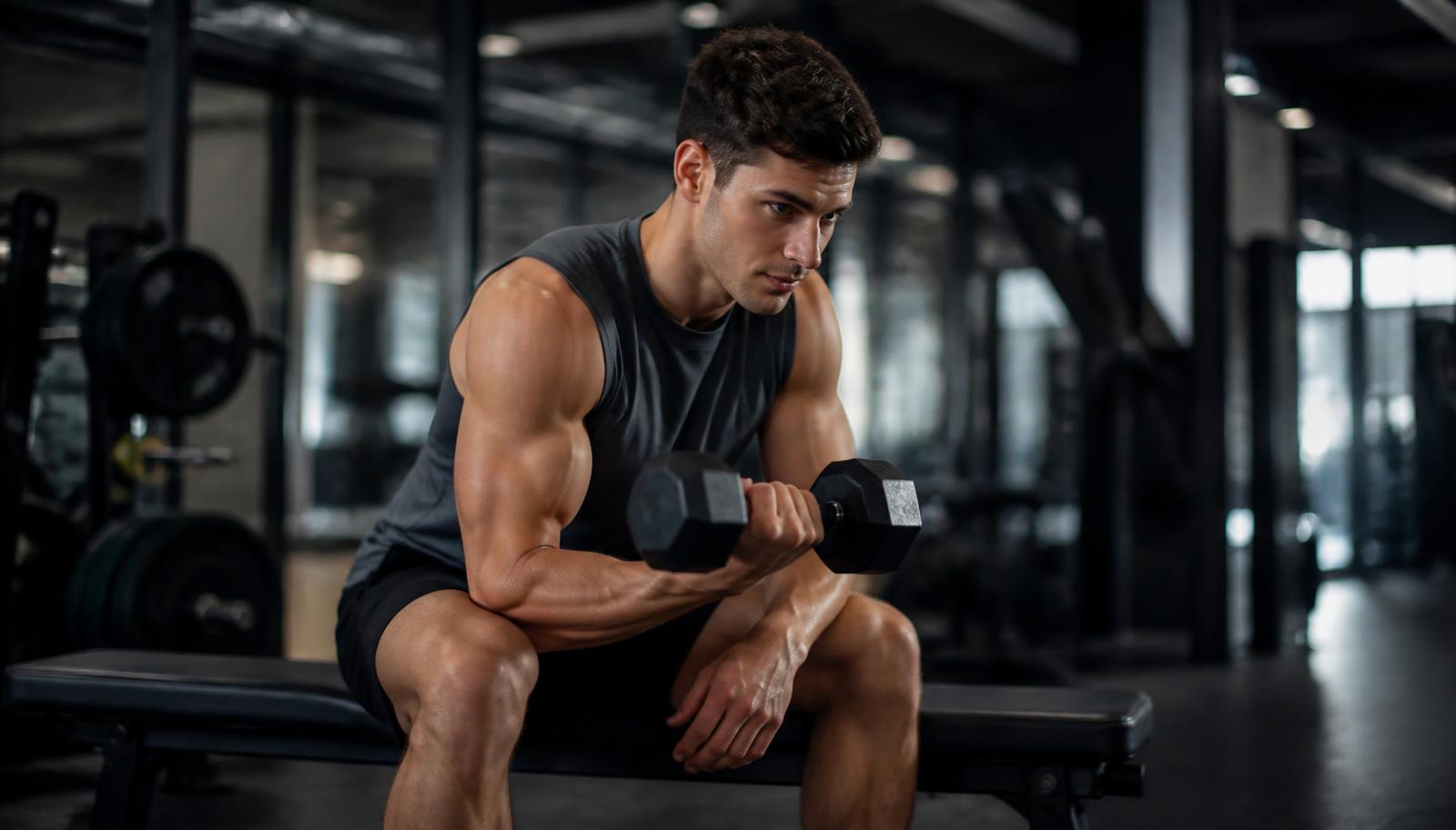 Programma di allenamento per uomo in palestra: scheda NC Progress con pesi liberi e bilanciere